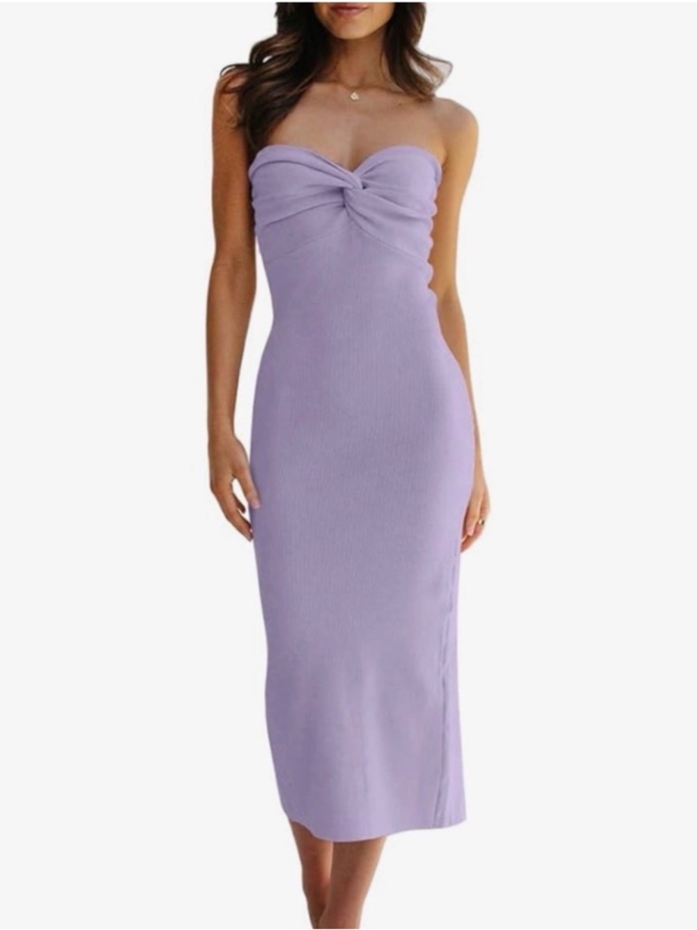 Strapless Twist-Front Midi Dress - Lavender Size M